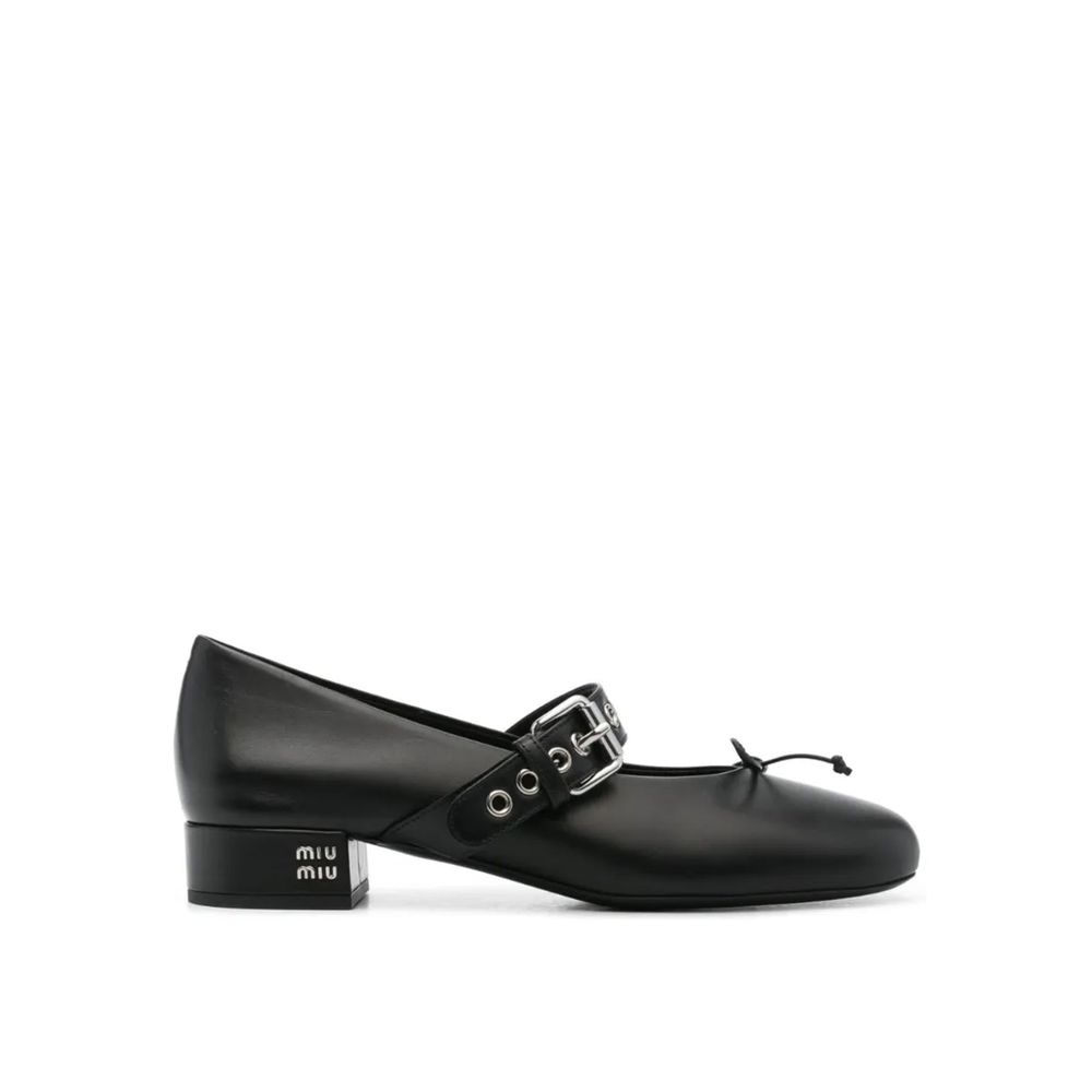 Miu Miu Black Calfskin Mid Heel Pumps
